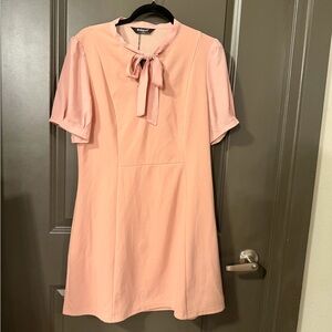 Allegra K Dusty Pink Tie-Neck Mini Dress